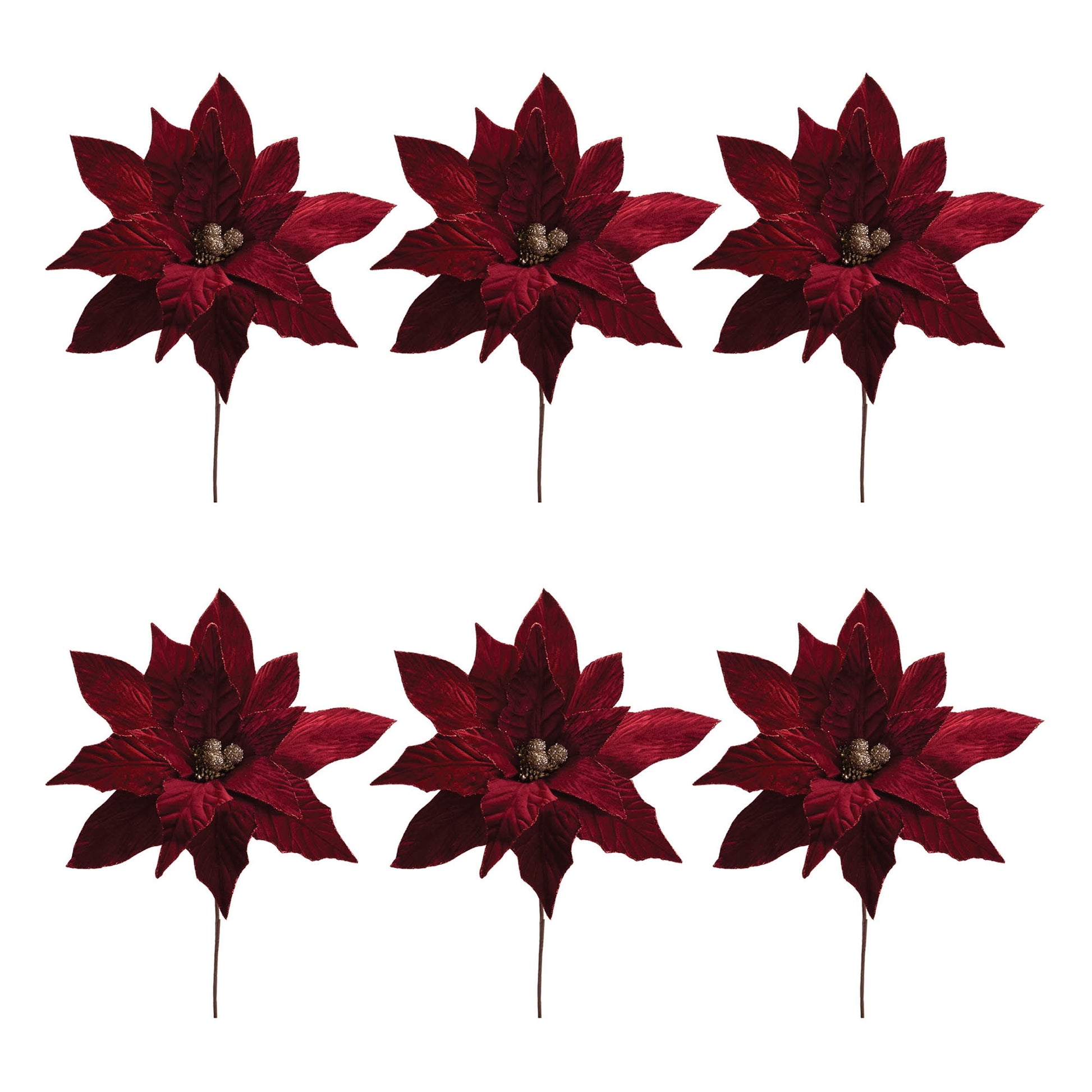Glittered Poinsettia Flower Stem (Set of 6)