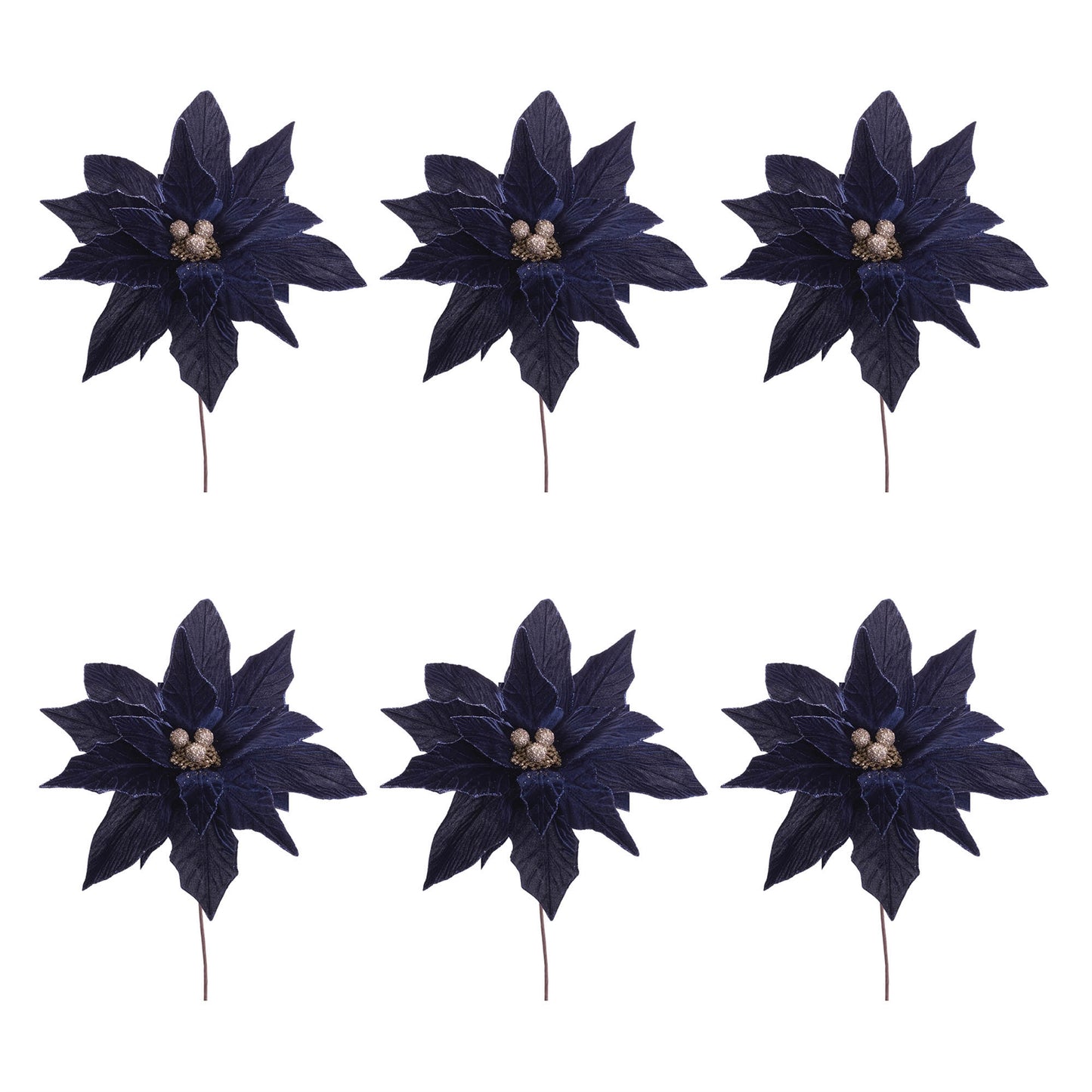 Glittered Poinsettia Flower Stem (Set of 6)