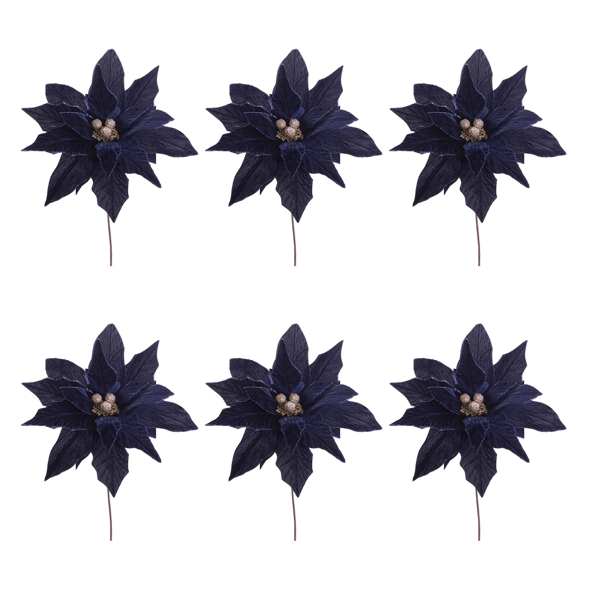 Glittered Poinsettia Flower Stem (Set of 6)