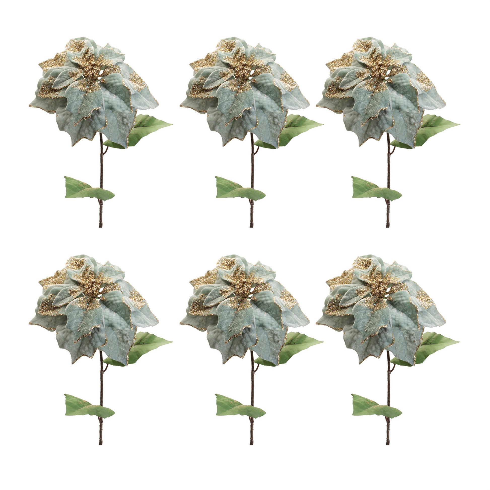 Glittered Poinsettia Flower Stem (Set of 6)