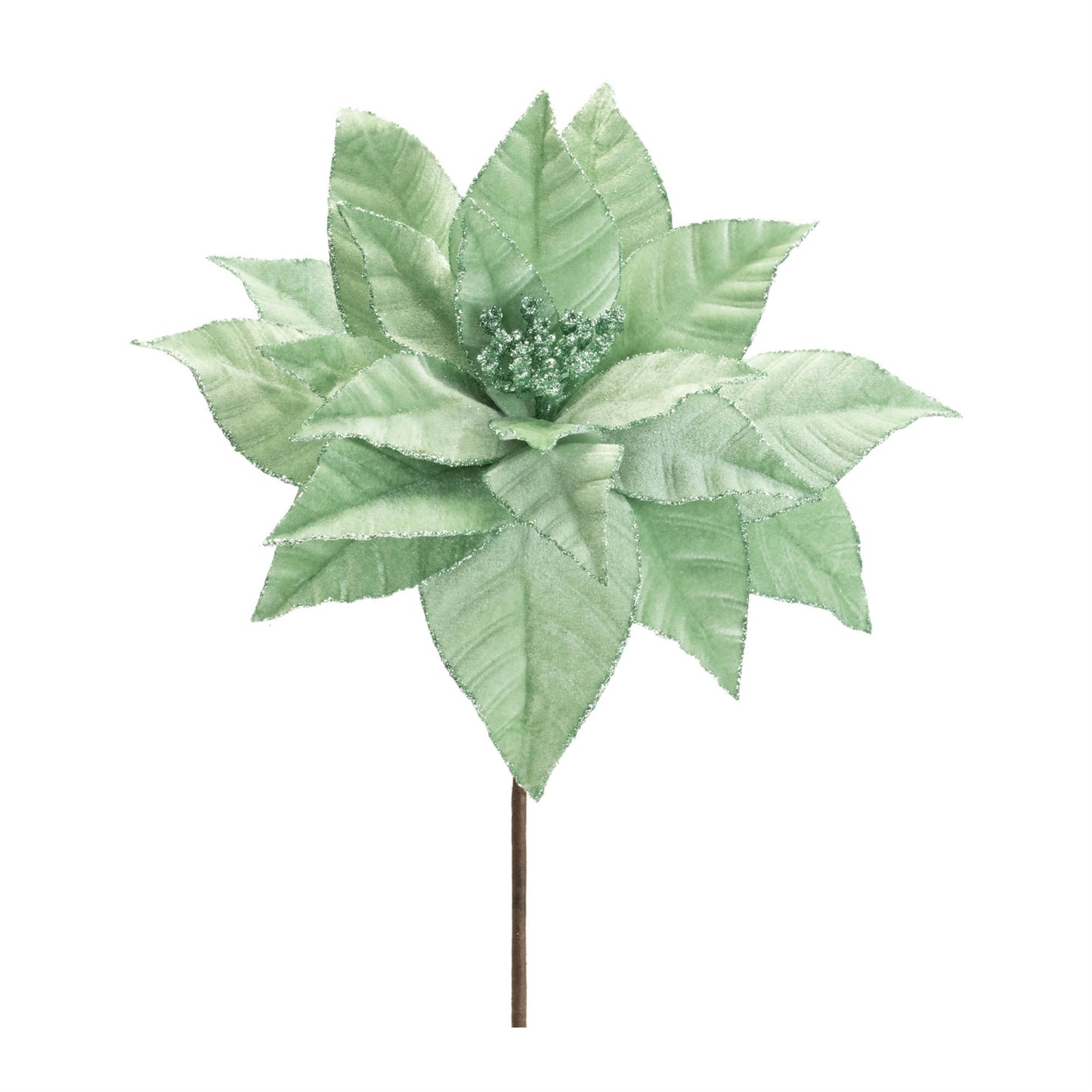 Glittered Poinsettia Flower Stem (Set of 6)