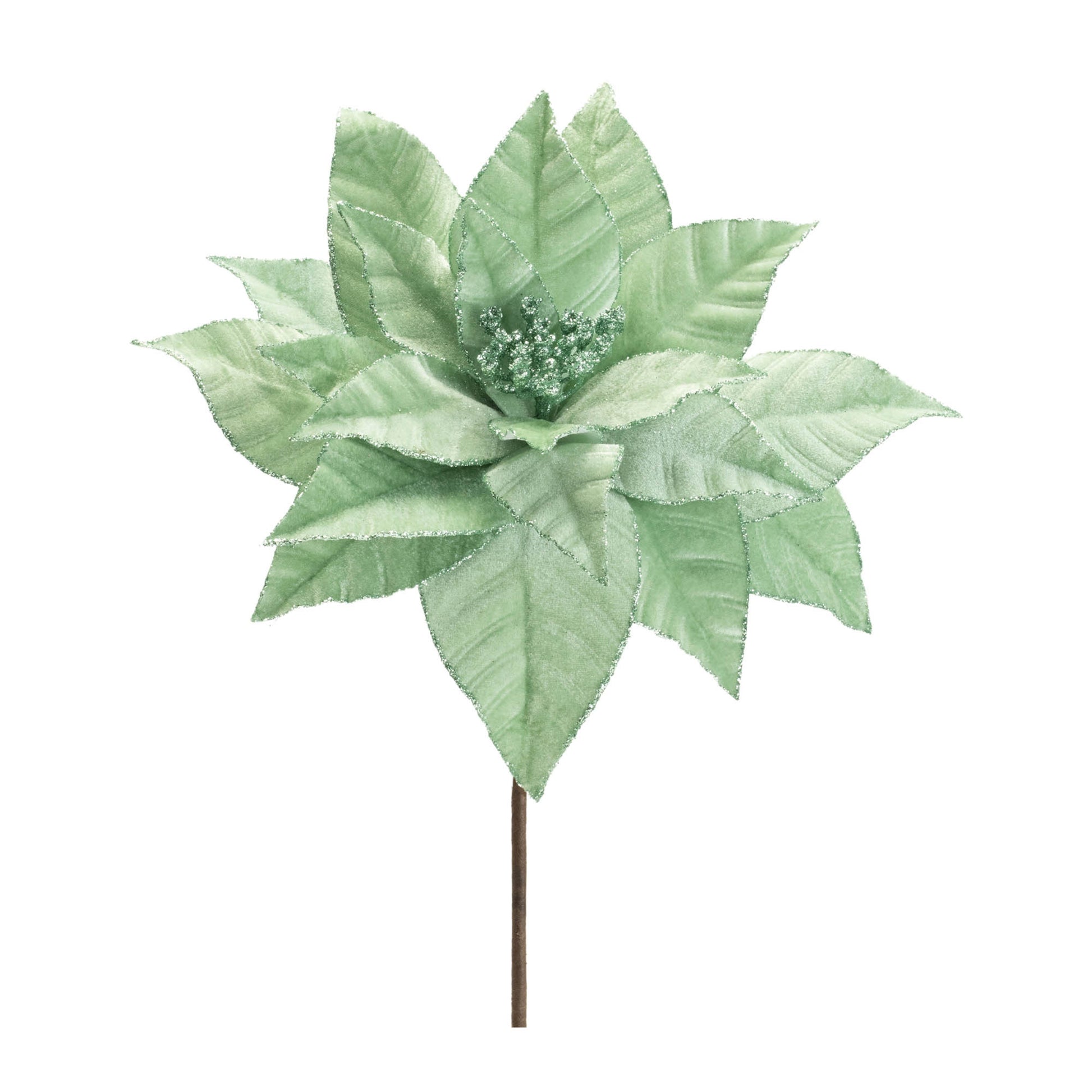Glittered Poinsettia Flower Stem (Set of 6)