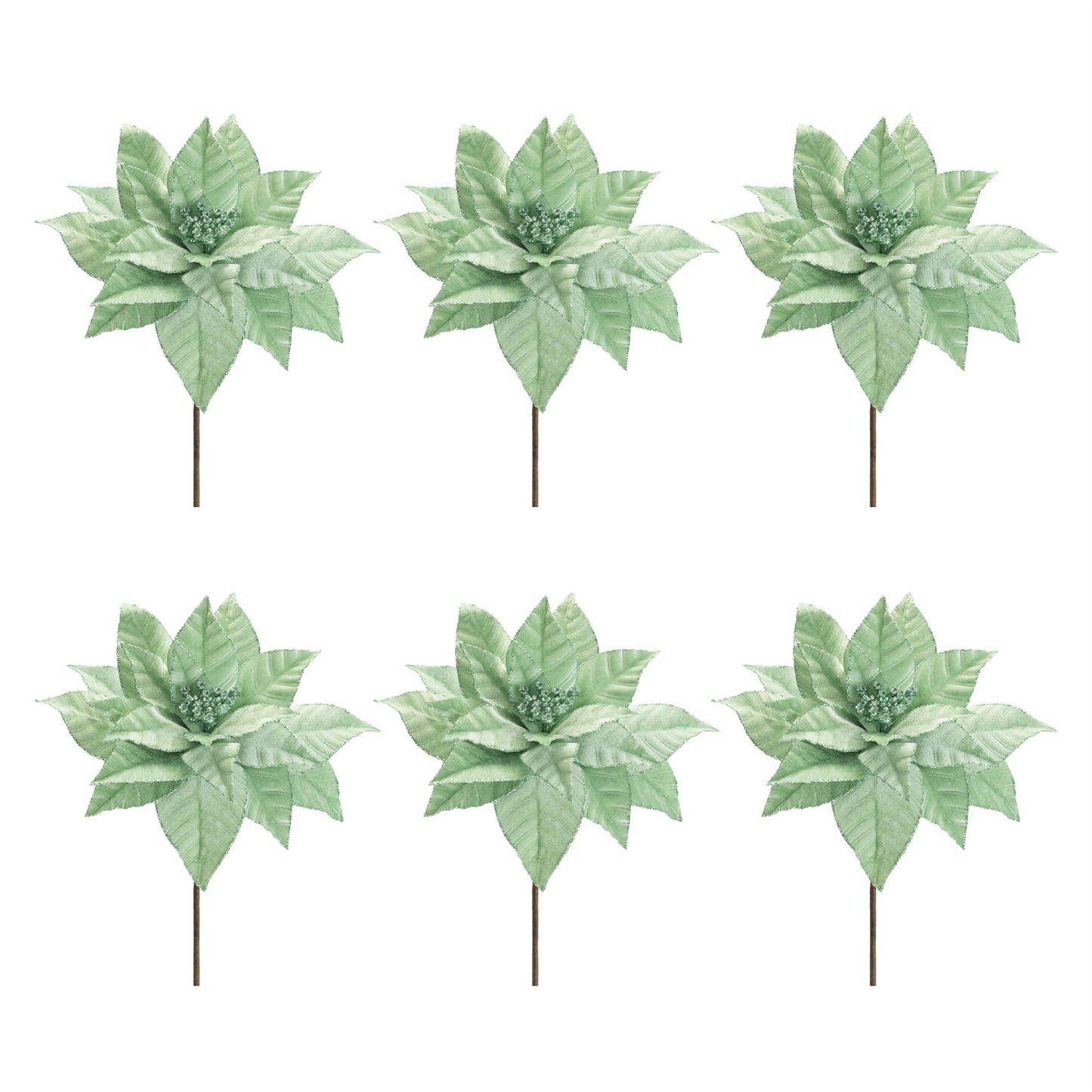Glittered Poinsettia Flower Stem (Set of 6)
