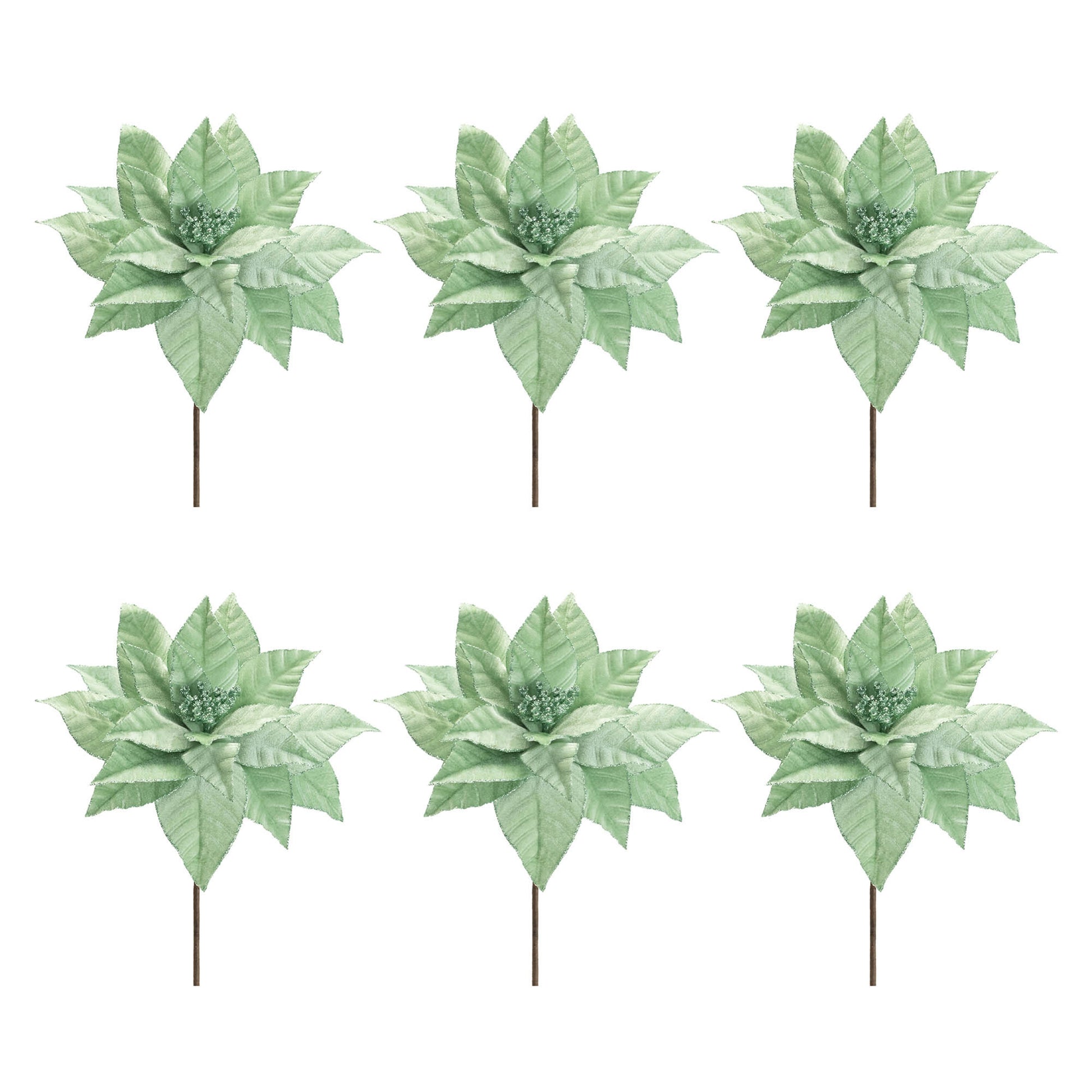 Glittered Poinsettia Flower Stem (Set of 6)