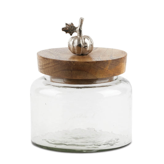 Glass Canister with Mango Wood Lid and Pumpkin Accent (Set of 2)