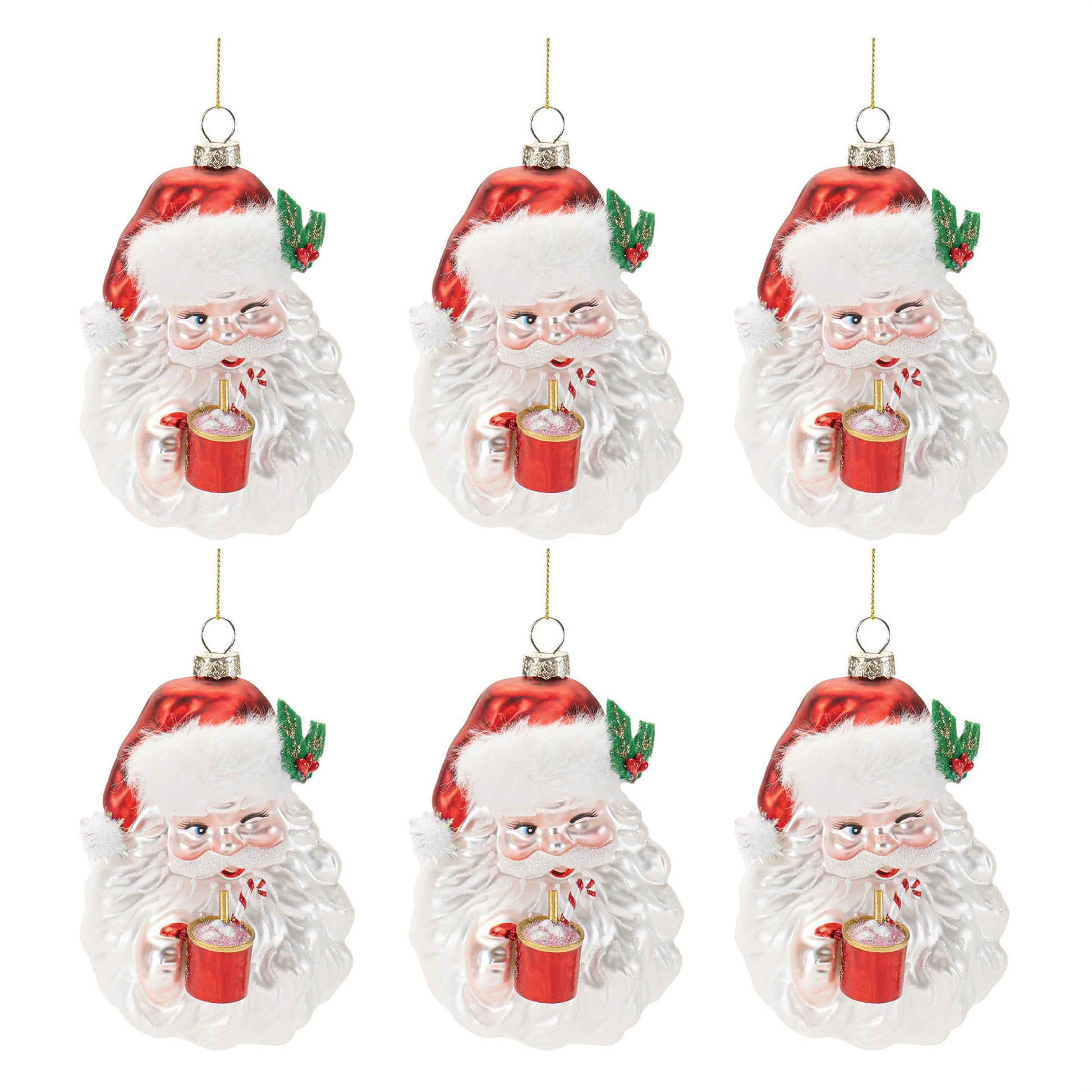 Glass Santa with Hot Cocoa Ornament (Set of 6)