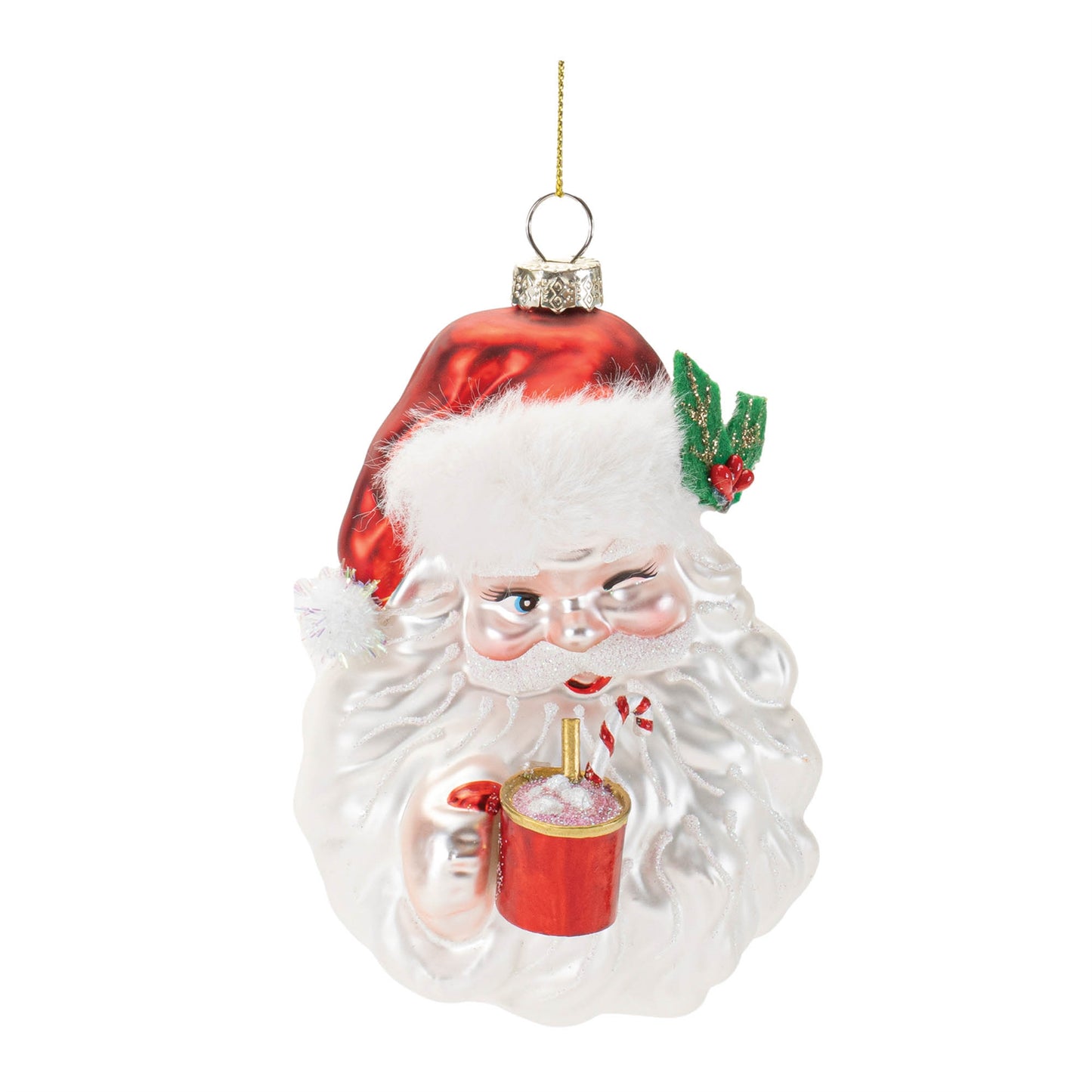 Glass Santa with Hot Cocoa Ornament (Set of 6)