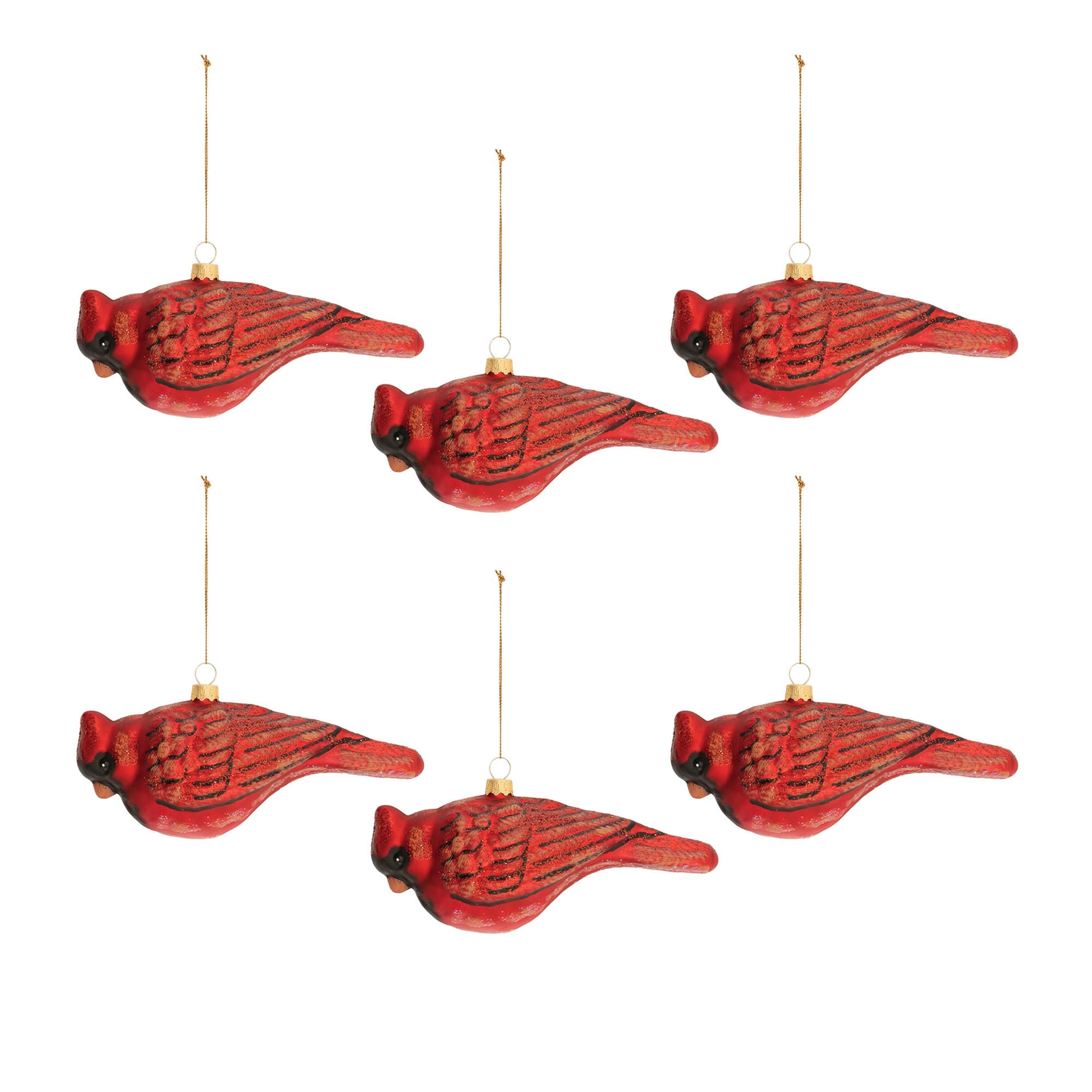 Glittered Glass Cardinal Bird Ornament (Set of 6)
