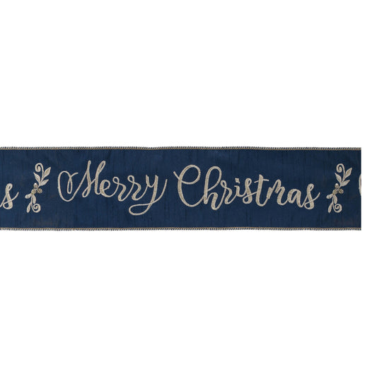 Embroidered Merry Christmas Wired Ribbon 4" x 5 Yds.