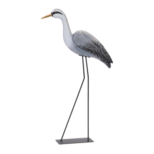 Paulownia Wood Heron Bird Statue with Metal Legs Base 29.5"H
