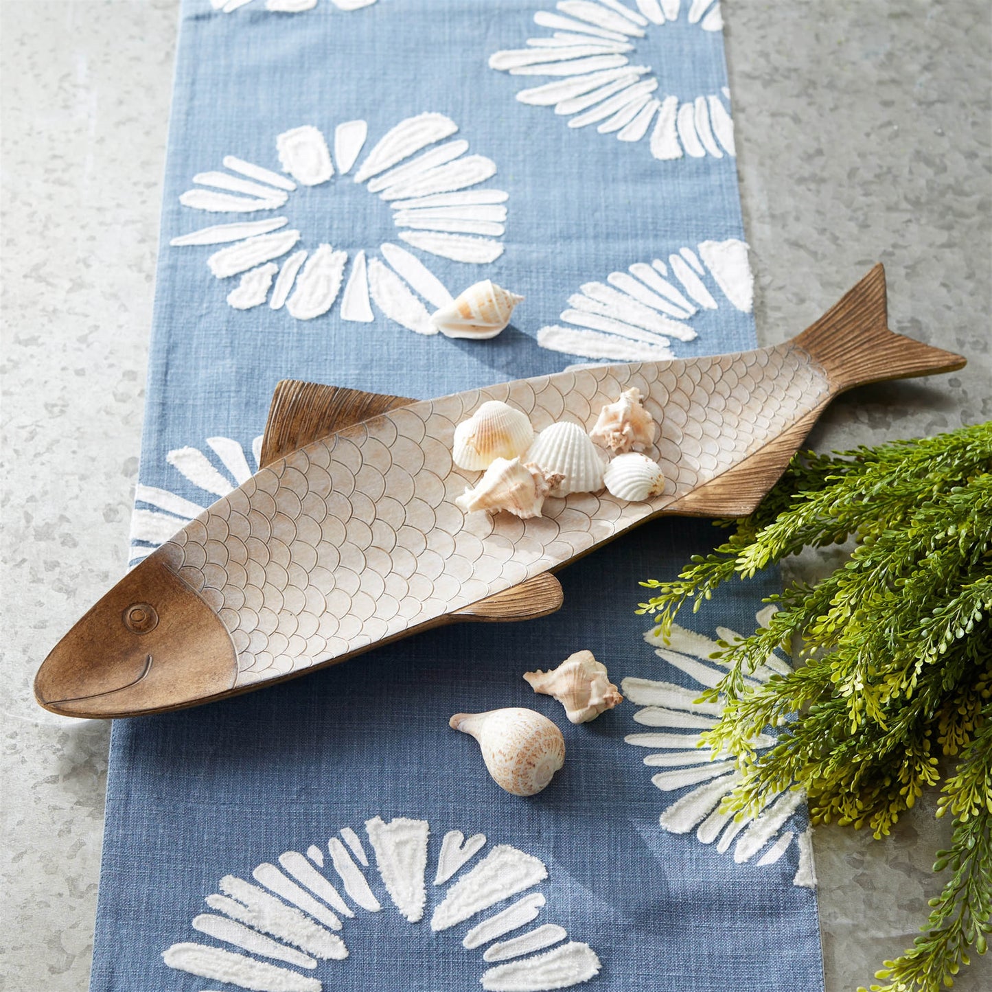 Ceramic Etched Fish Tray 22.5"L