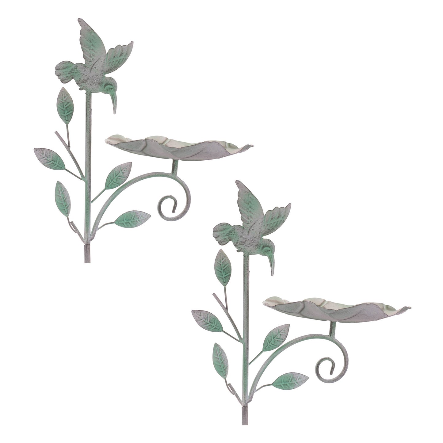 Iron Hummingbird Leaf Bird Feeder Garden Stake (Set of 2)