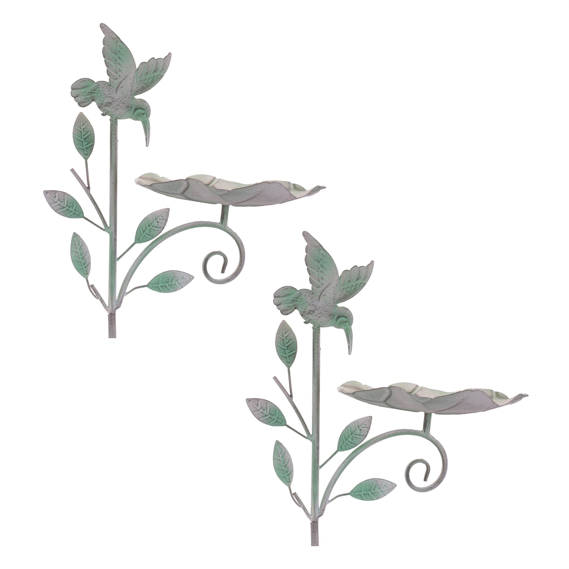 Iron Hummingbird Leaf Bird Feeder Garden Stake (Set of 2)