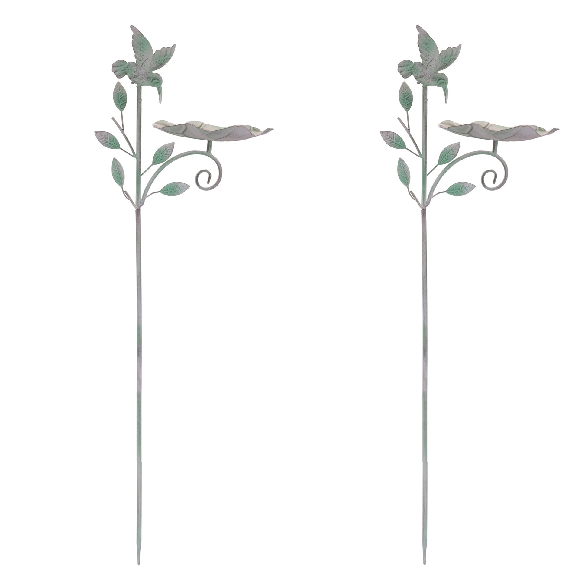 Iron Hummingbird Leaf Bird Feeder Garden Stake (Set of 2)