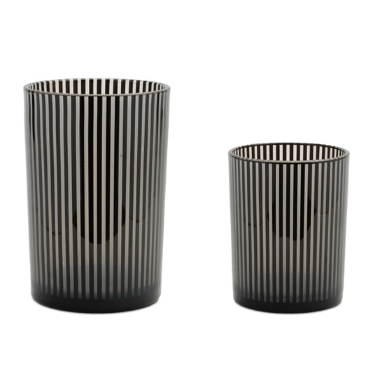 Srtiped Glass Candle Holder (Set of 2)