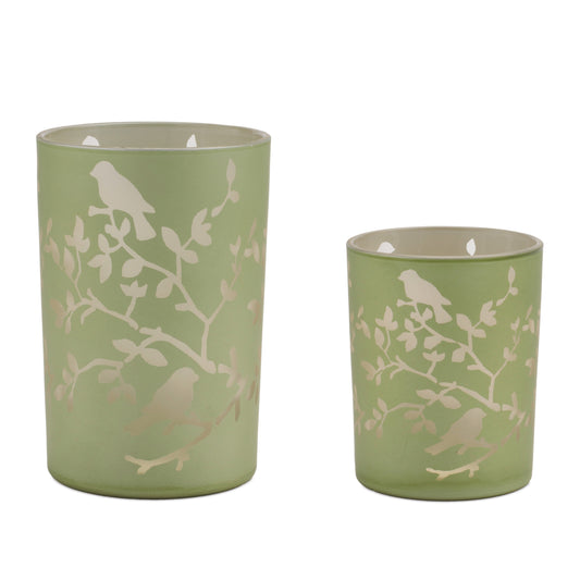 Frosted Floral Bird Candle Holder (Set of 2)