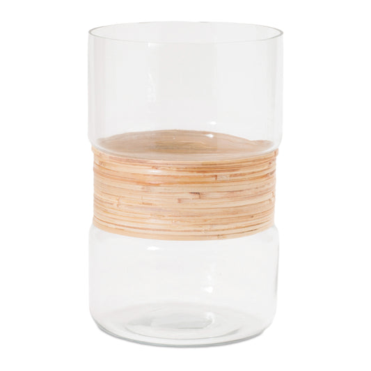 Glass Candle Holder with Bamboo Accent (Set of 2)
