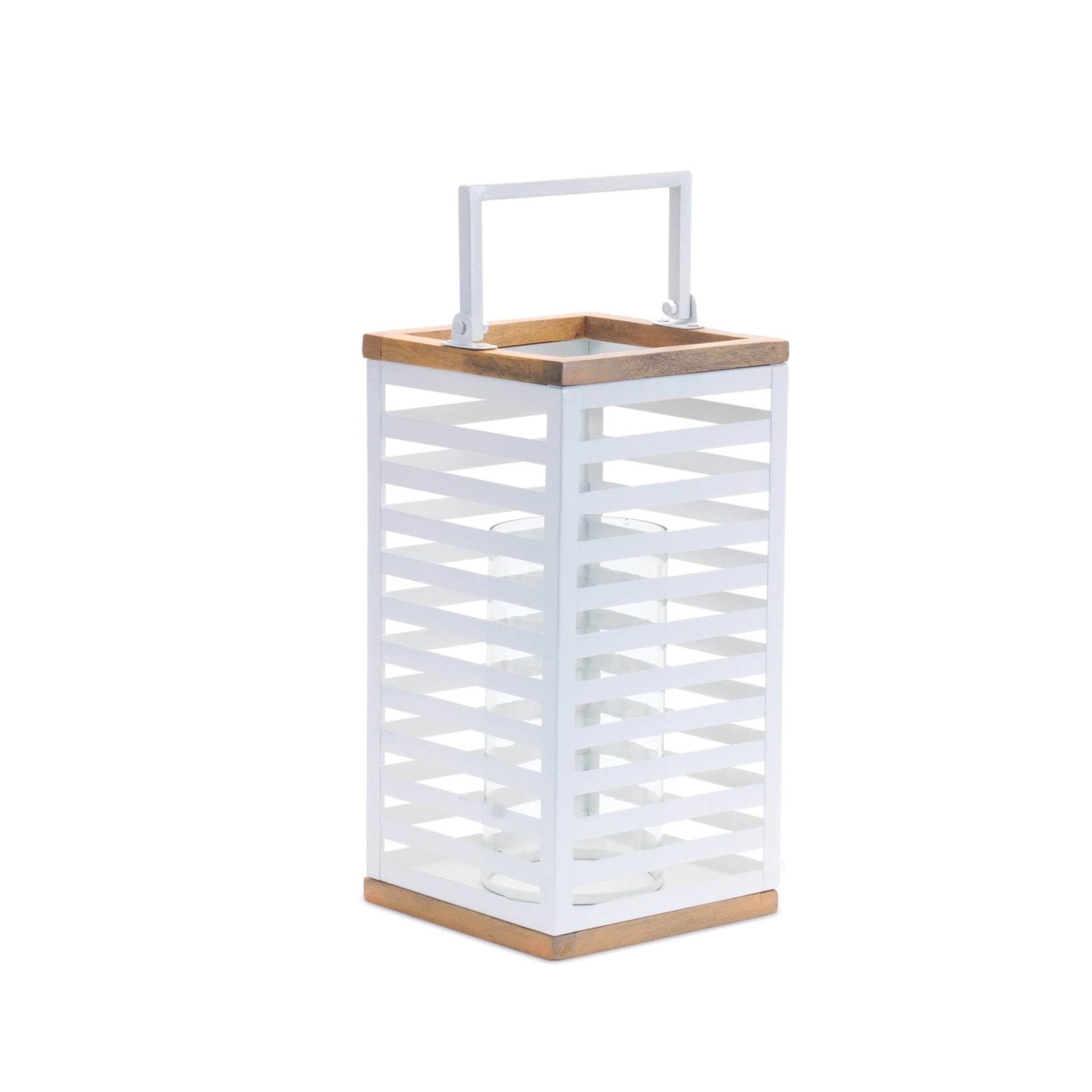 Metal Box Lantern with Natural Wood Accents (Set of 2)