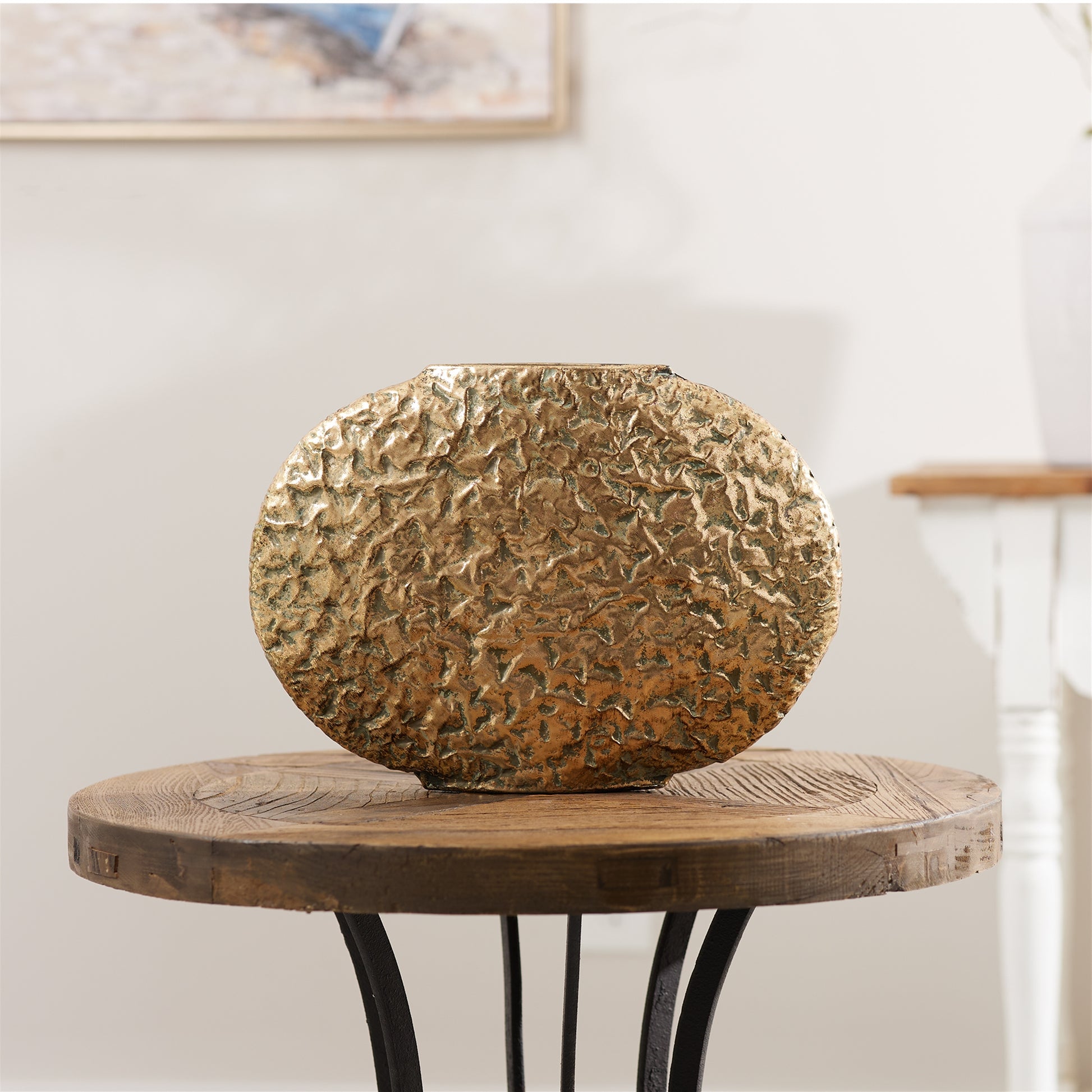 Distressed Flat Metal Vase (Set of 2)