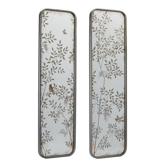 Wall Mirror with Bird and Floral Foliage Print (Set of 2)
