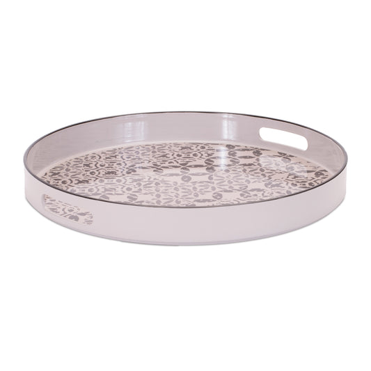 Round Ornate Geometric Print Tray 17.5"D