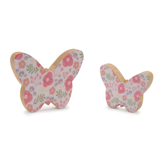 Wood Floral Patterned Butterfly Decor (Set of 2)
