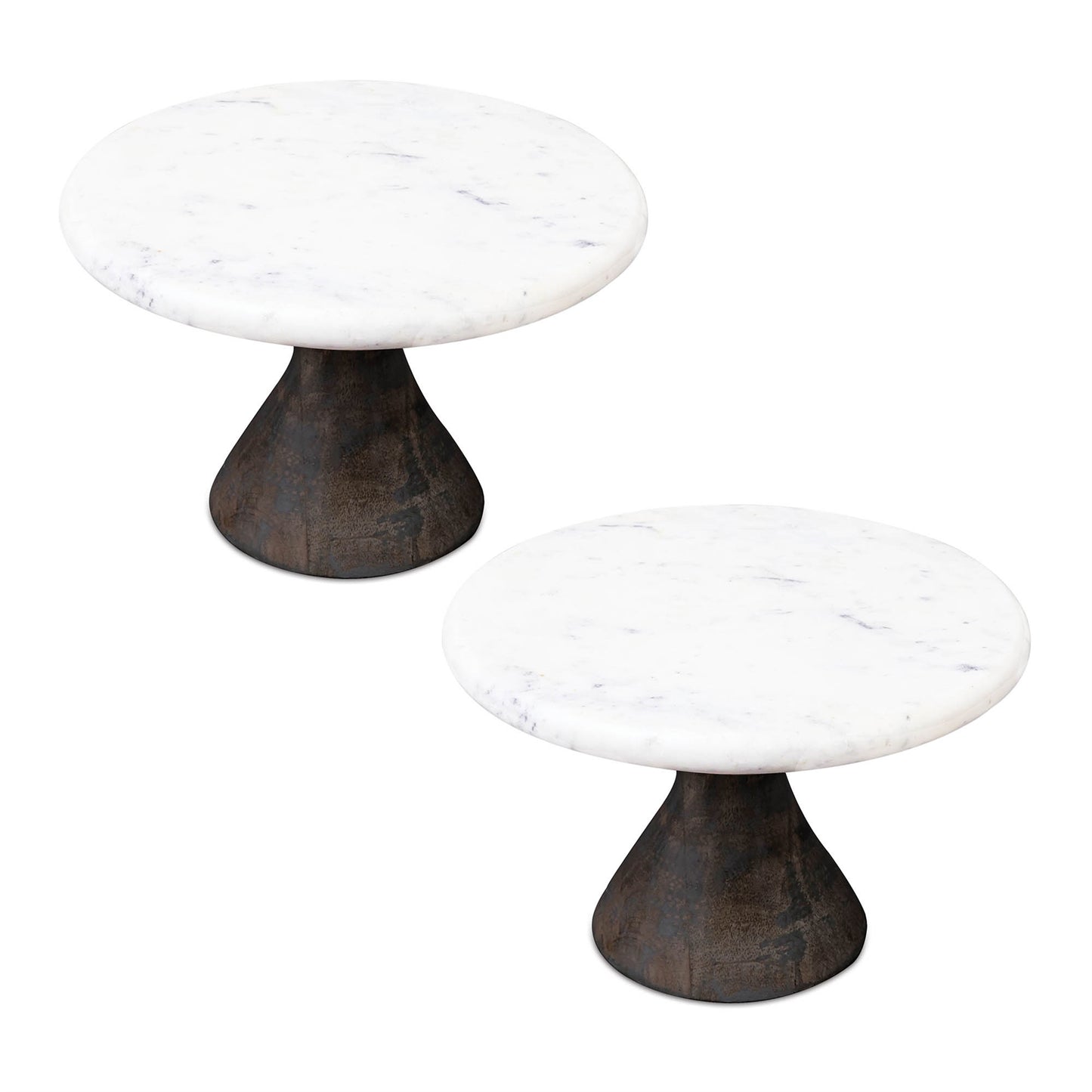 Marble Pedestal Tray with Wood Base (Set of 2)