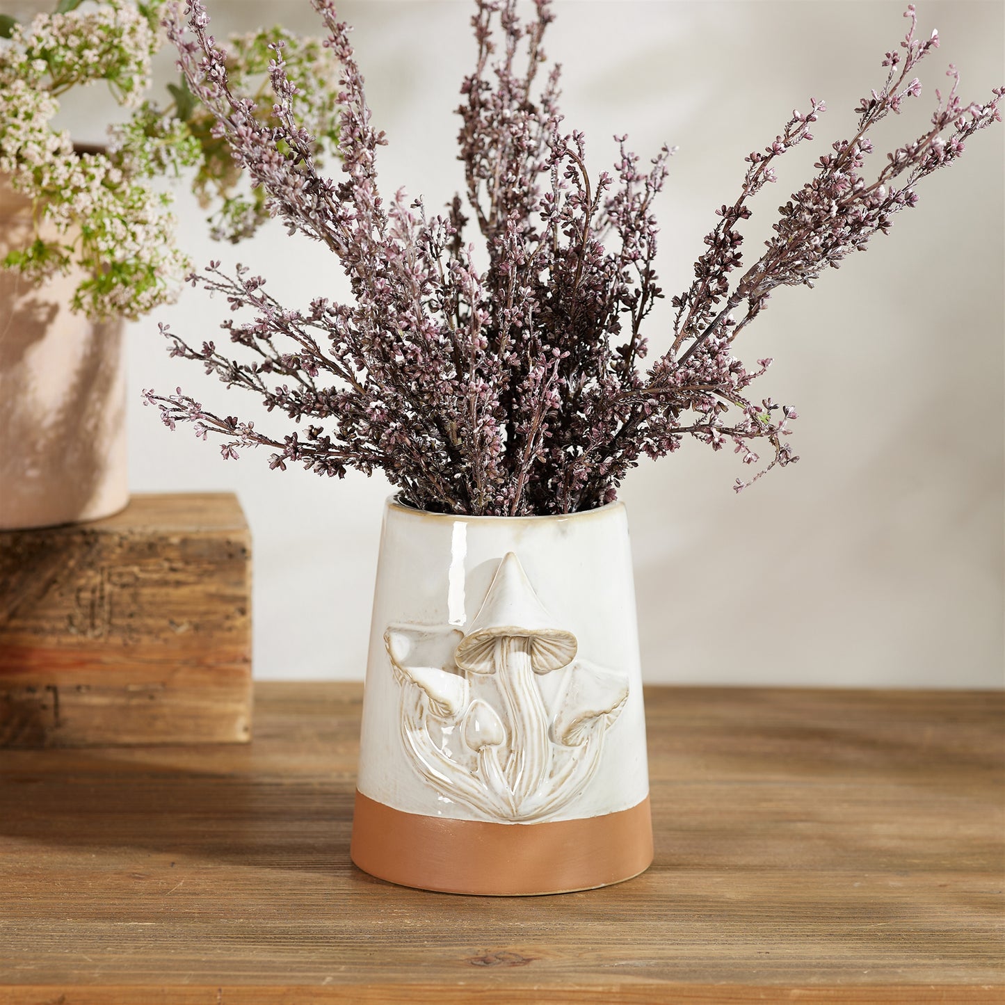 Tapered Porecelain Planter with Mushrooms (Set of 2)