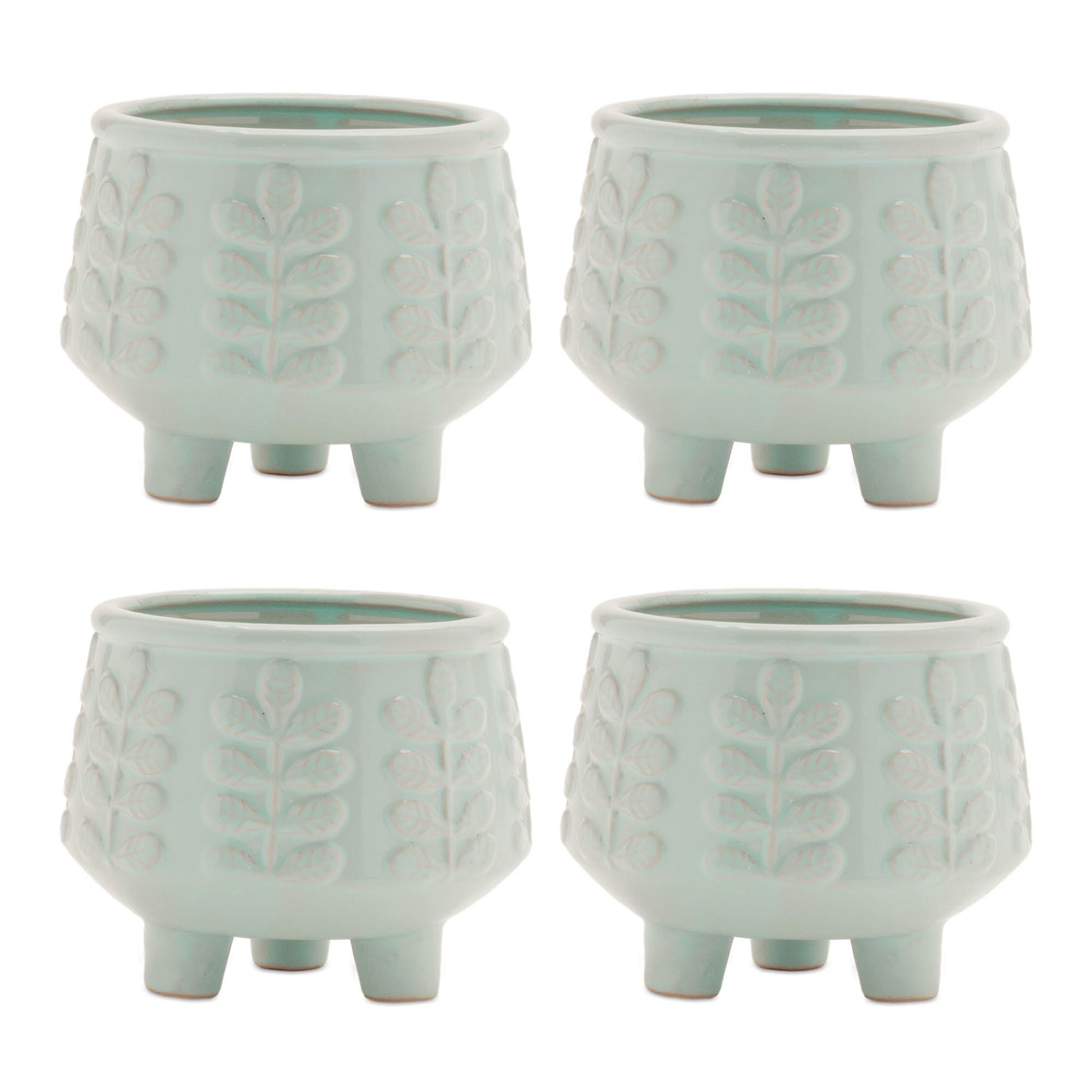 Footed Ceramic Leaf Pattern Planter (Set of 4)