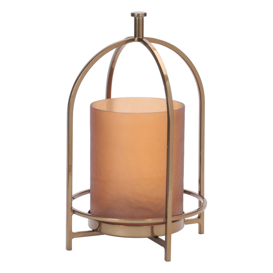 Amber Glass Candle Holder with Arched Frame 11.25"H