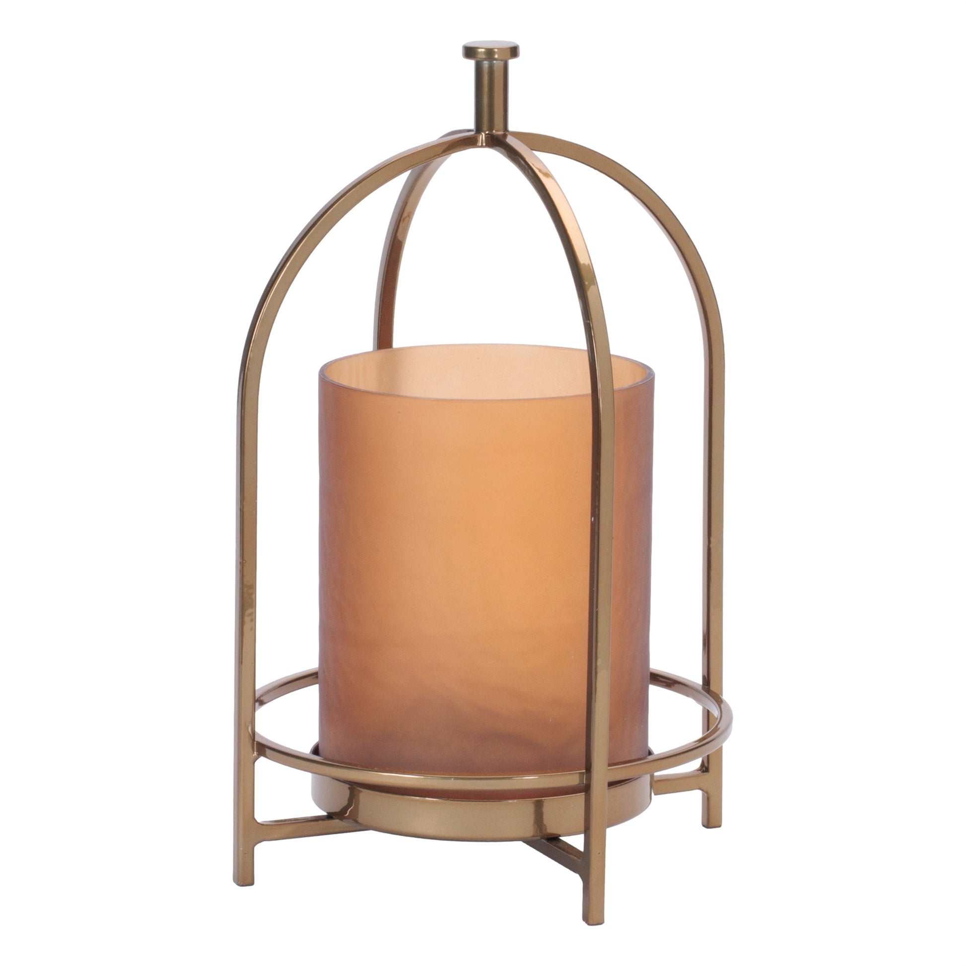 Amber Glass Candle Holder with Arched Frame 11.25"H