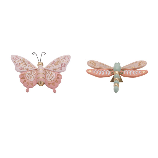 Floral Etched Butterfly and Dragonly Shelf Sitter (Set of 4)