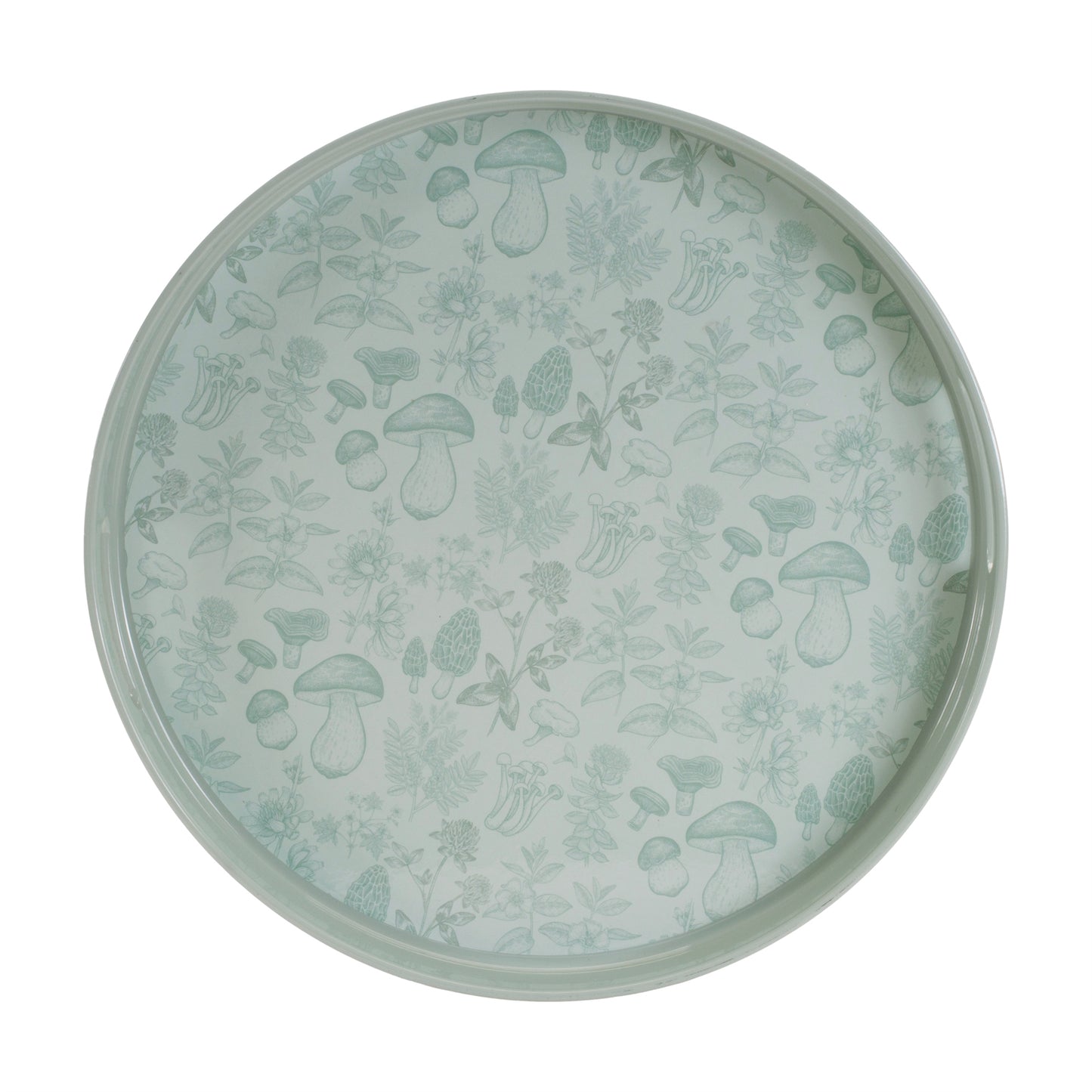 Round Mushroom and Floral Print Tray 13.5"D