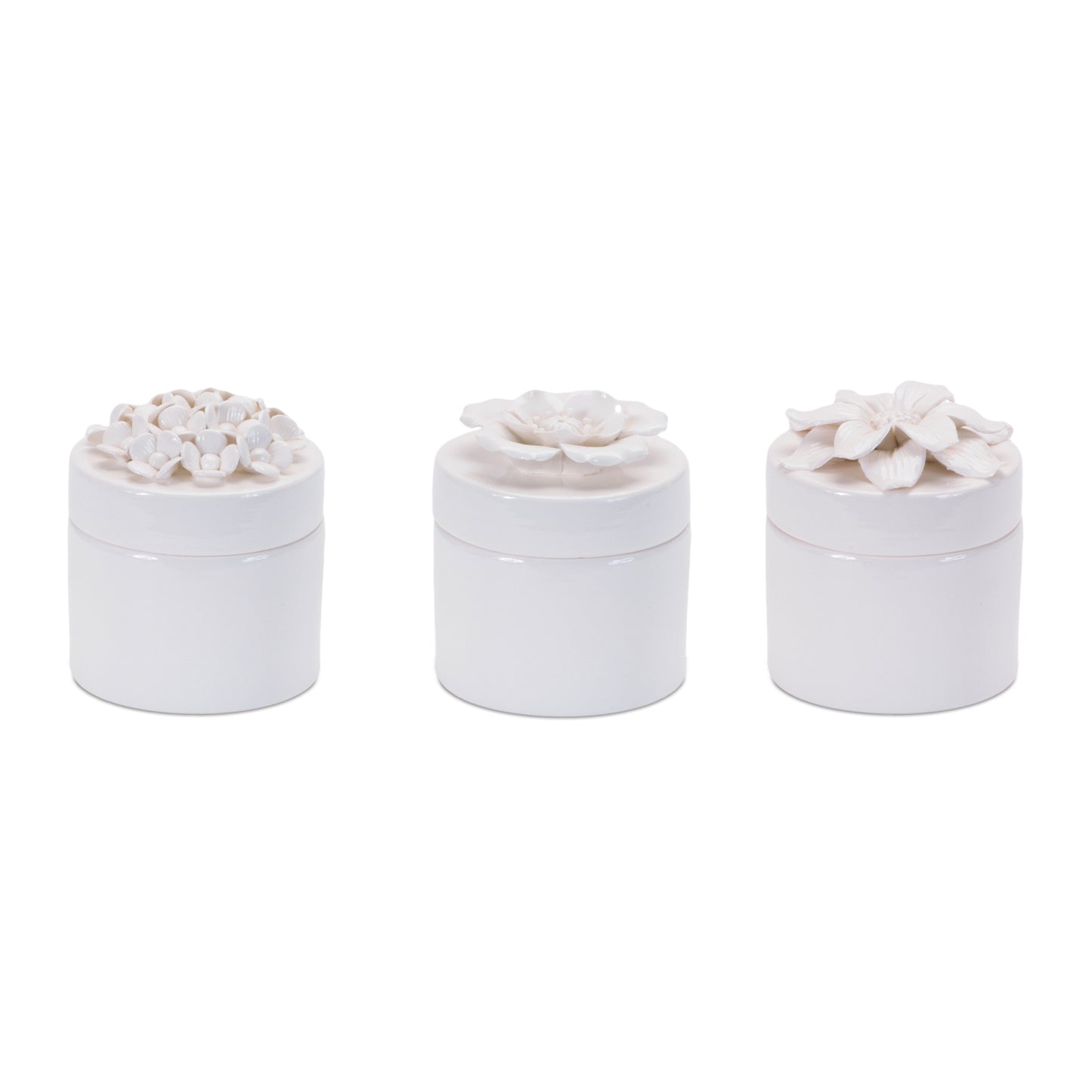 Stoneware Box with Floral Lid Accent (Set of 3)
