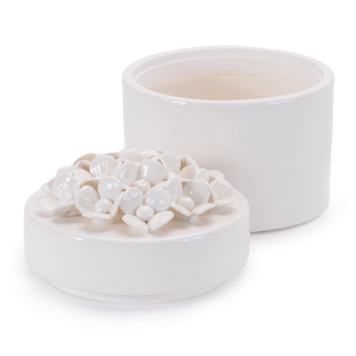 Stoneware Box with Floral Lid Accent (Set of 3)