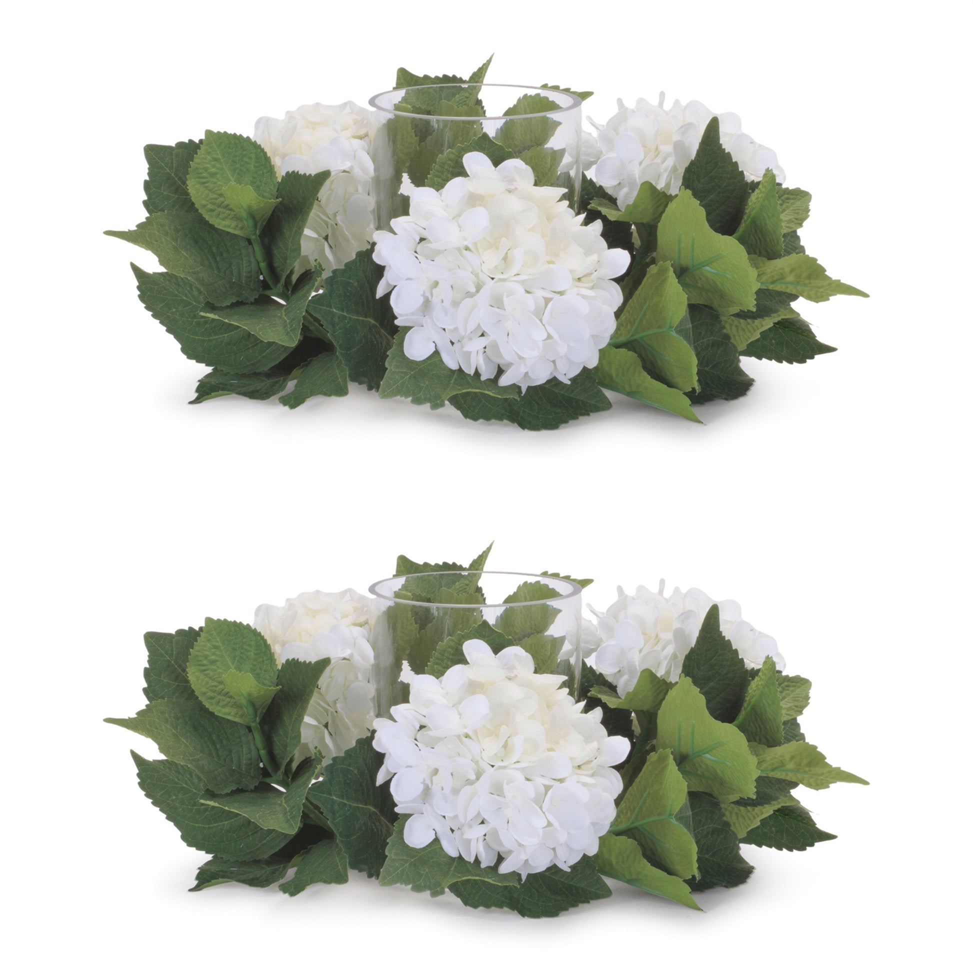 Hydrangea Candle Ring with Glass Hurricane (Set of 2)