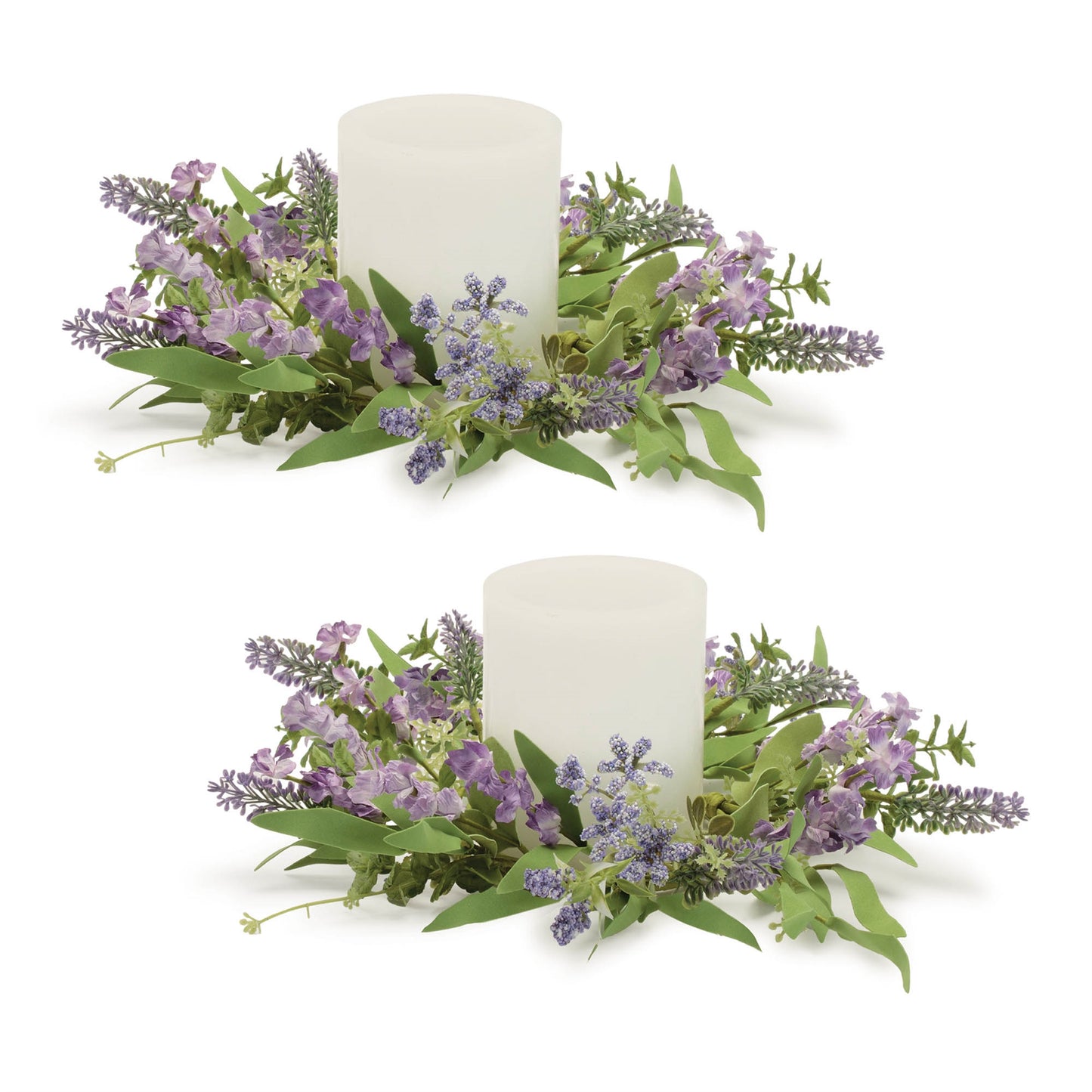 Mixed Lavender Floral and Foliage Candle Ring (Set of 2)
