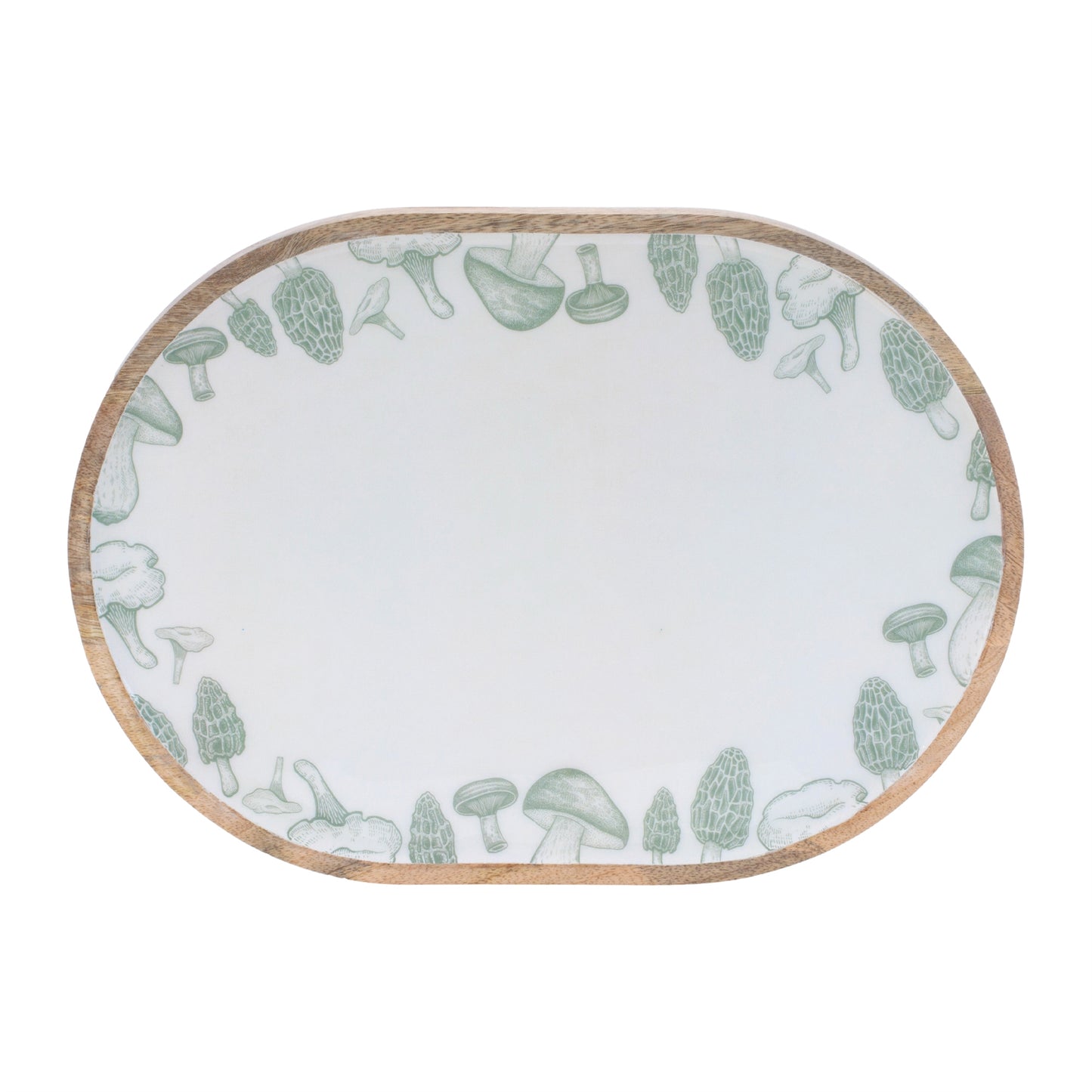 Wood Mushroom and Floral Print Tray (Set of 2)
