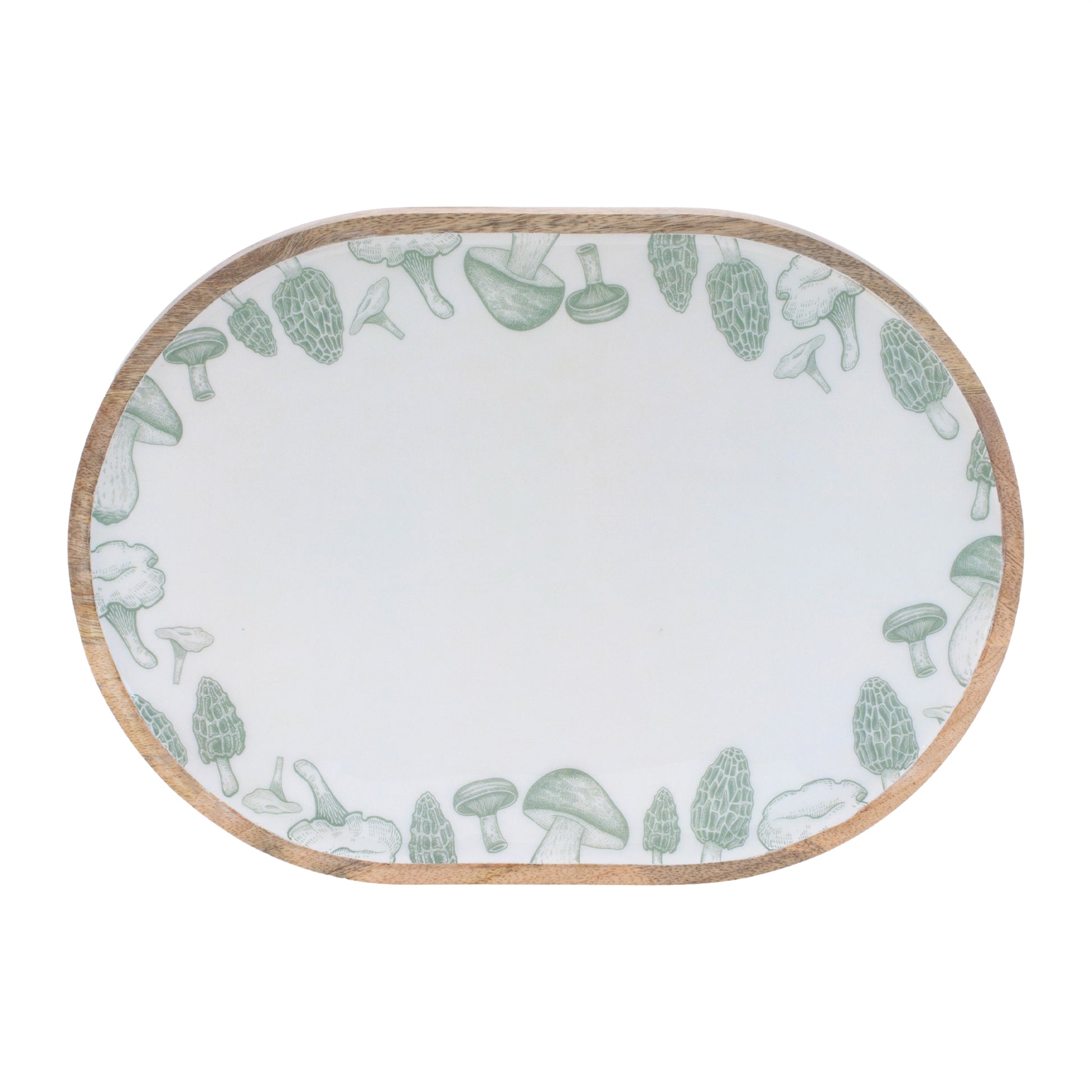 Wood Mushroom and Floral Print Tray (Set of 2)