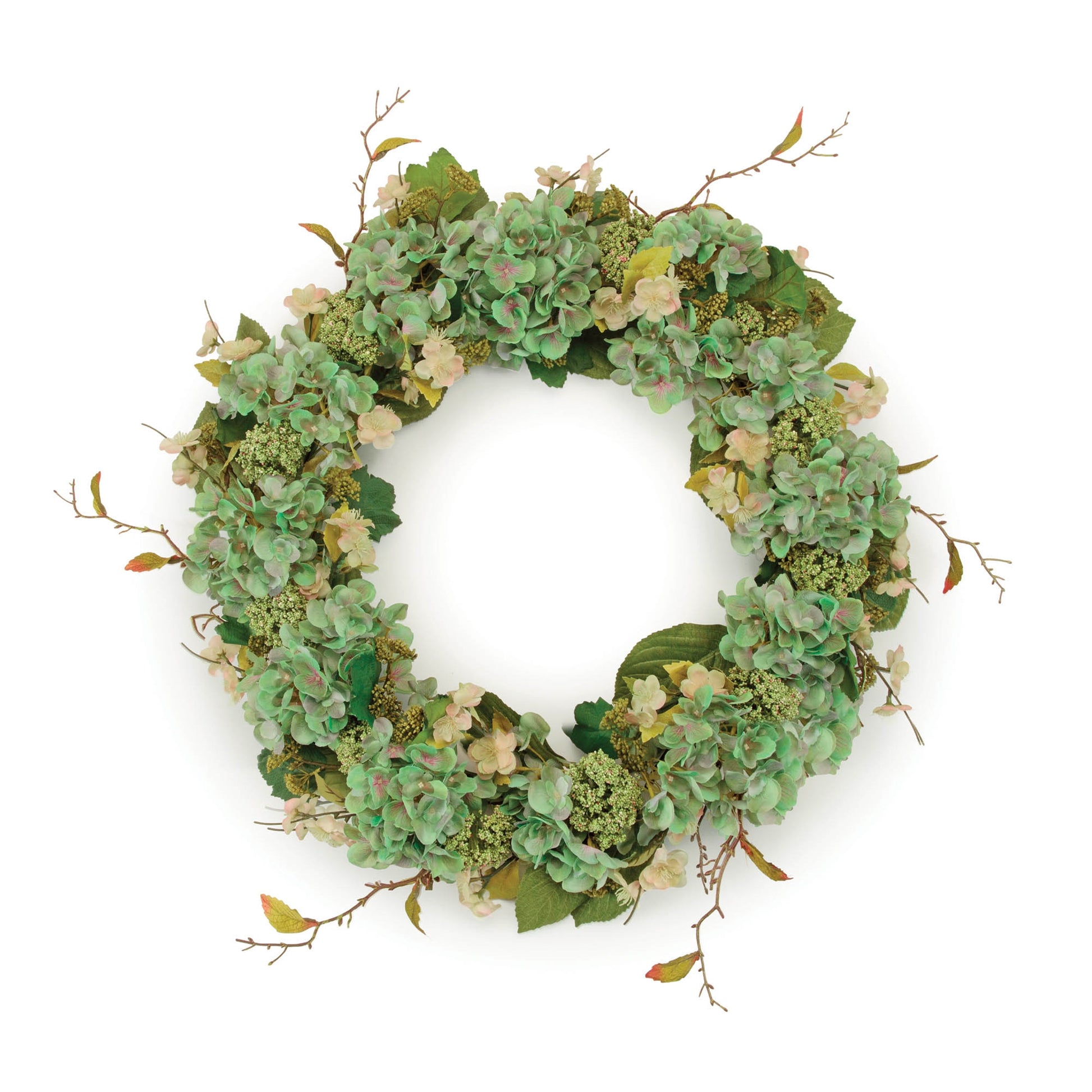 Hydrangea and Seedum Floral Wreath 32"D