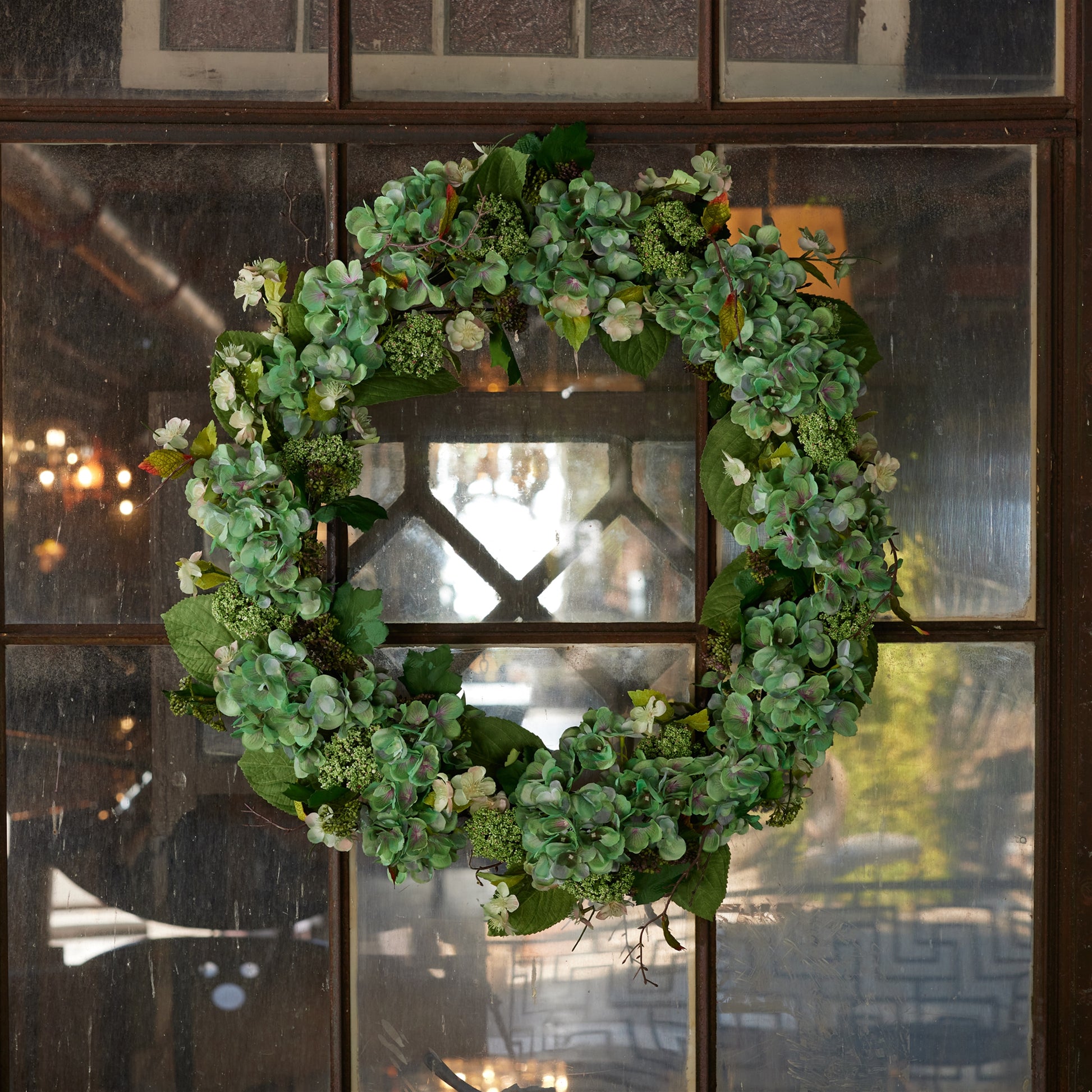 Hydrangea and Seedum Floral Wreath 32"D