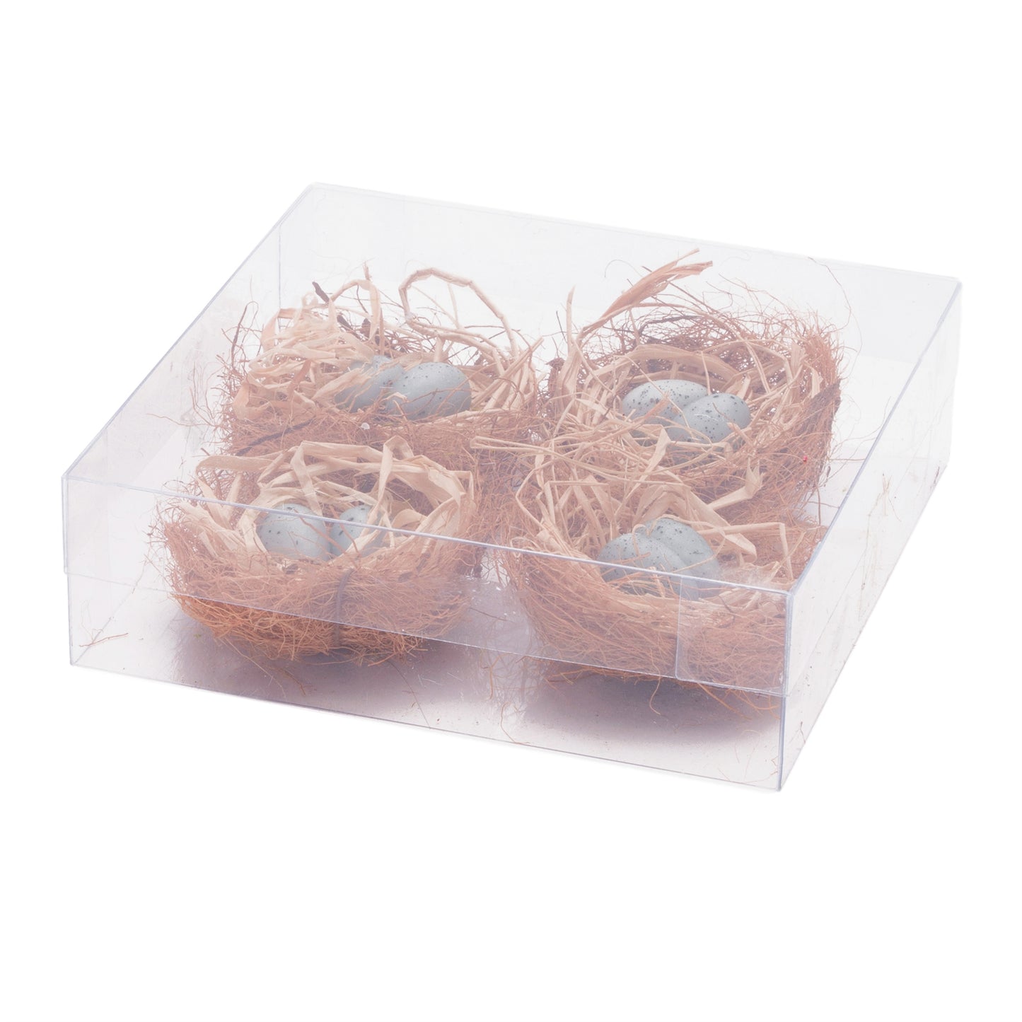 Twig Bird Nest with Eggs and Raffia (Set of 8)