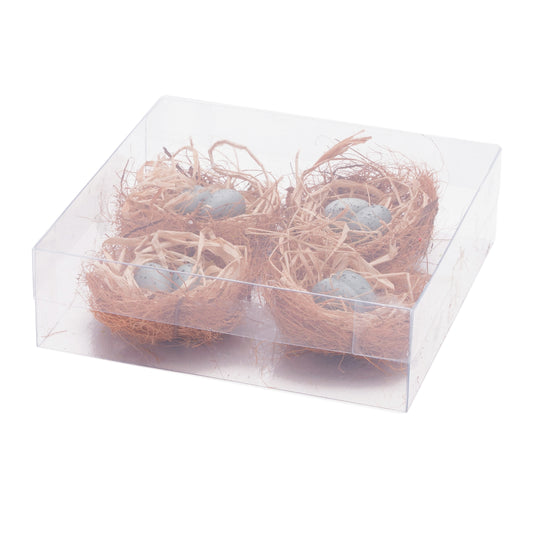 Twig Bird Nest with Eggs and Raffia (Set of 8)
