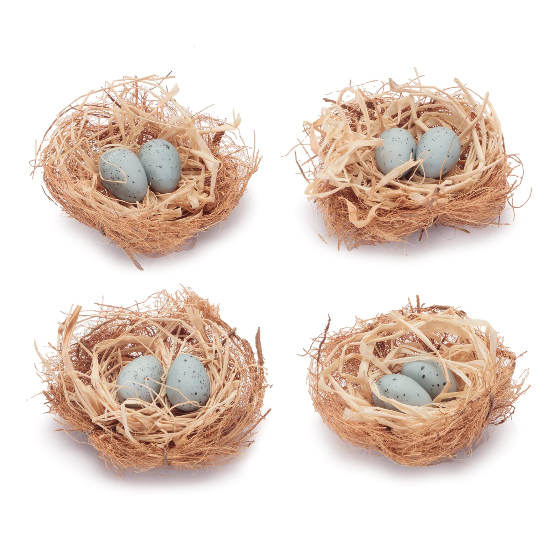 Twig Bird Nest with Eggs and Raffia (Set of 8)