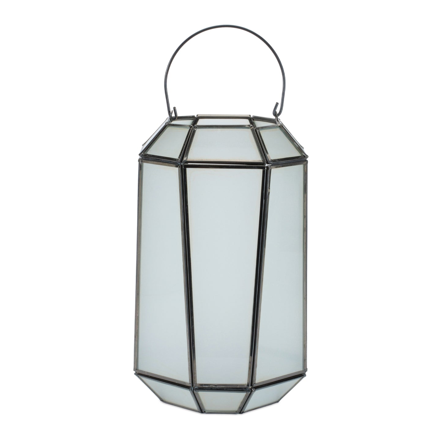 Frosted Glass Lantern with Handle 10.75"H