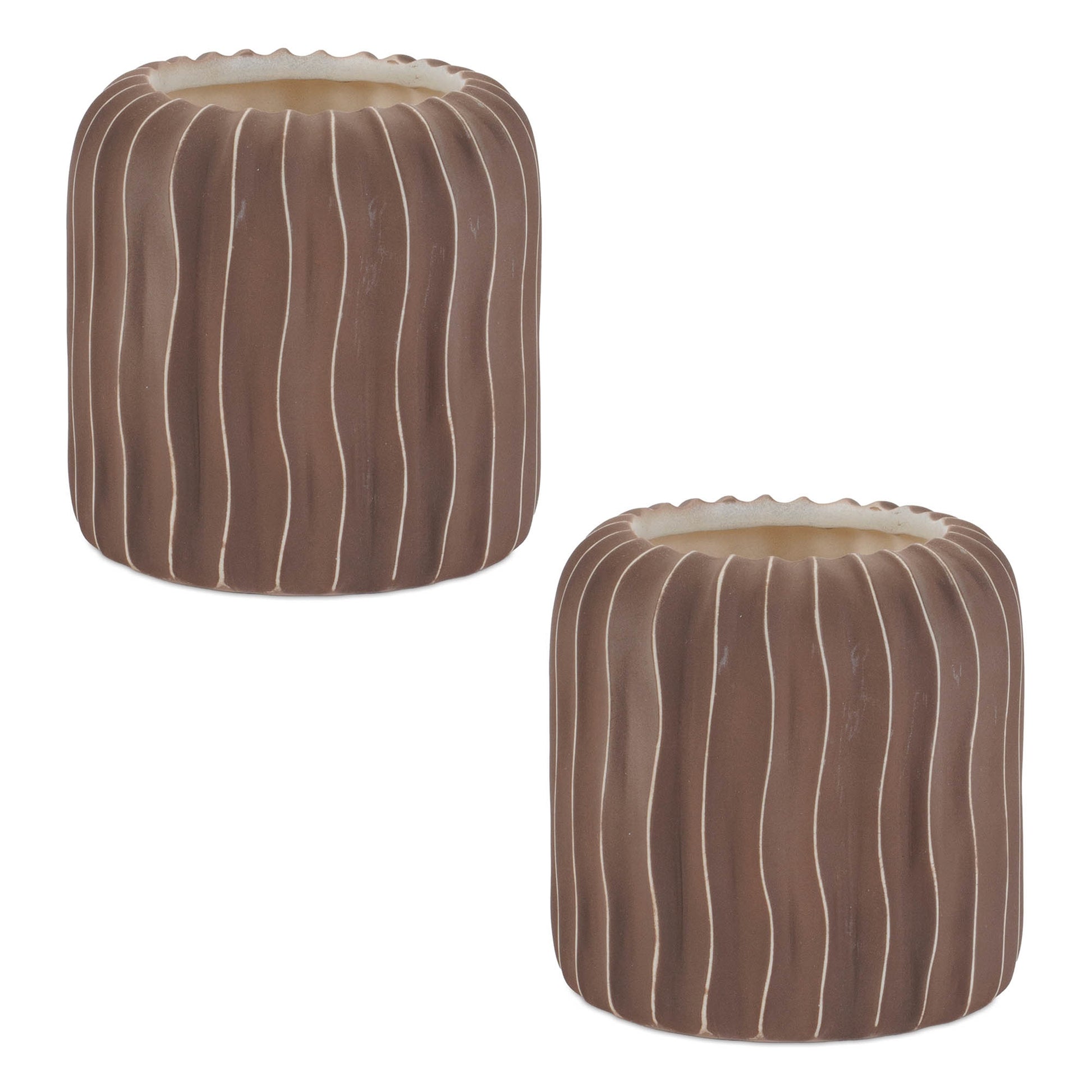 Wavy Ribbed Ceramic Vase (Set of 2)
